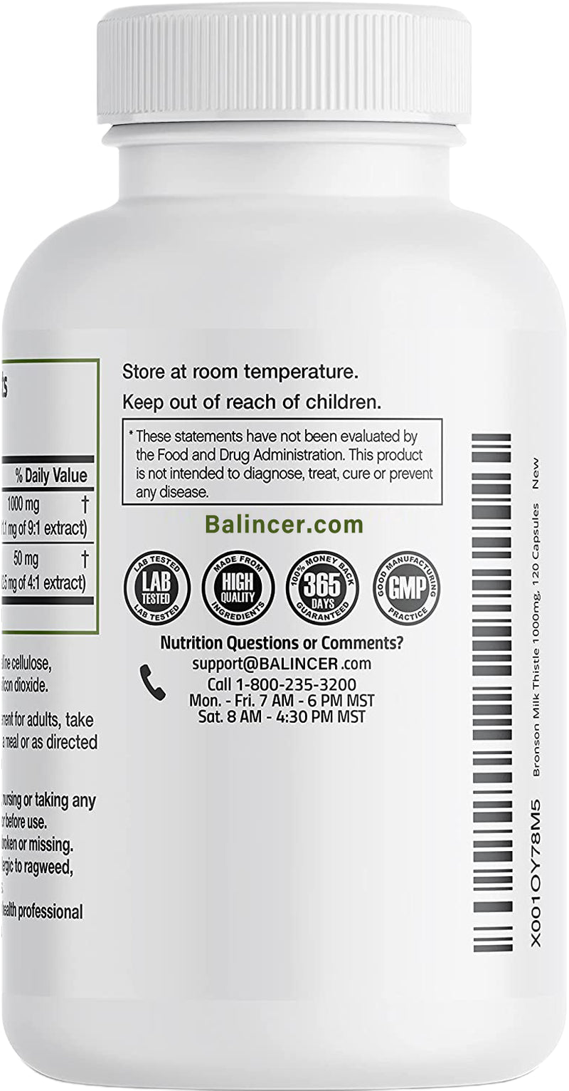Balincer Milk Thistle 1000Mg Silymarin Marianum & Dandelion Root Liver Health Support 60/120 Capsules-120Capsules
