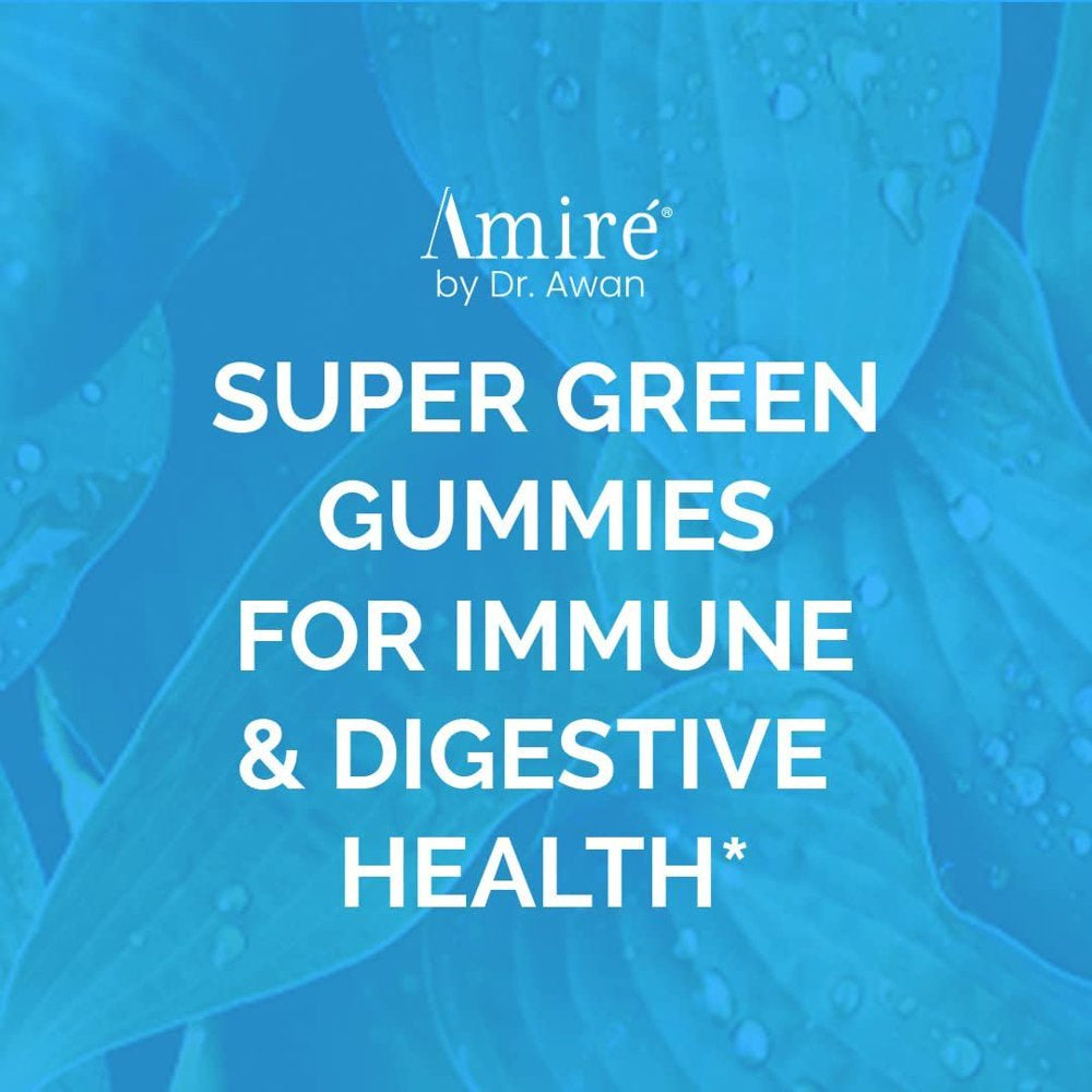 Amire by Dr. Awan Super Greens Gummies, Fruits & Veggies Supplement, Green Superfood for Immunity, Metabolism, Liver Function & Nervous System, Essential 8 Greens, 180Ct, 90-Day Supply