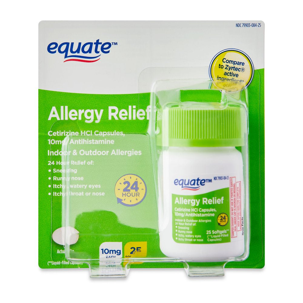 Equate Allergy Relief Cetirizine Hcl Softgels, 25 Count