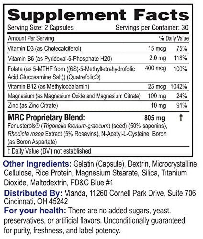 Enzyte MRC Testosterone Support - Vascularity, Energy, Muscle Strength, Stamina to Increase Workout Capacity for Men with Fenugreek, Rhodiola, NAC – 30 Day Supply