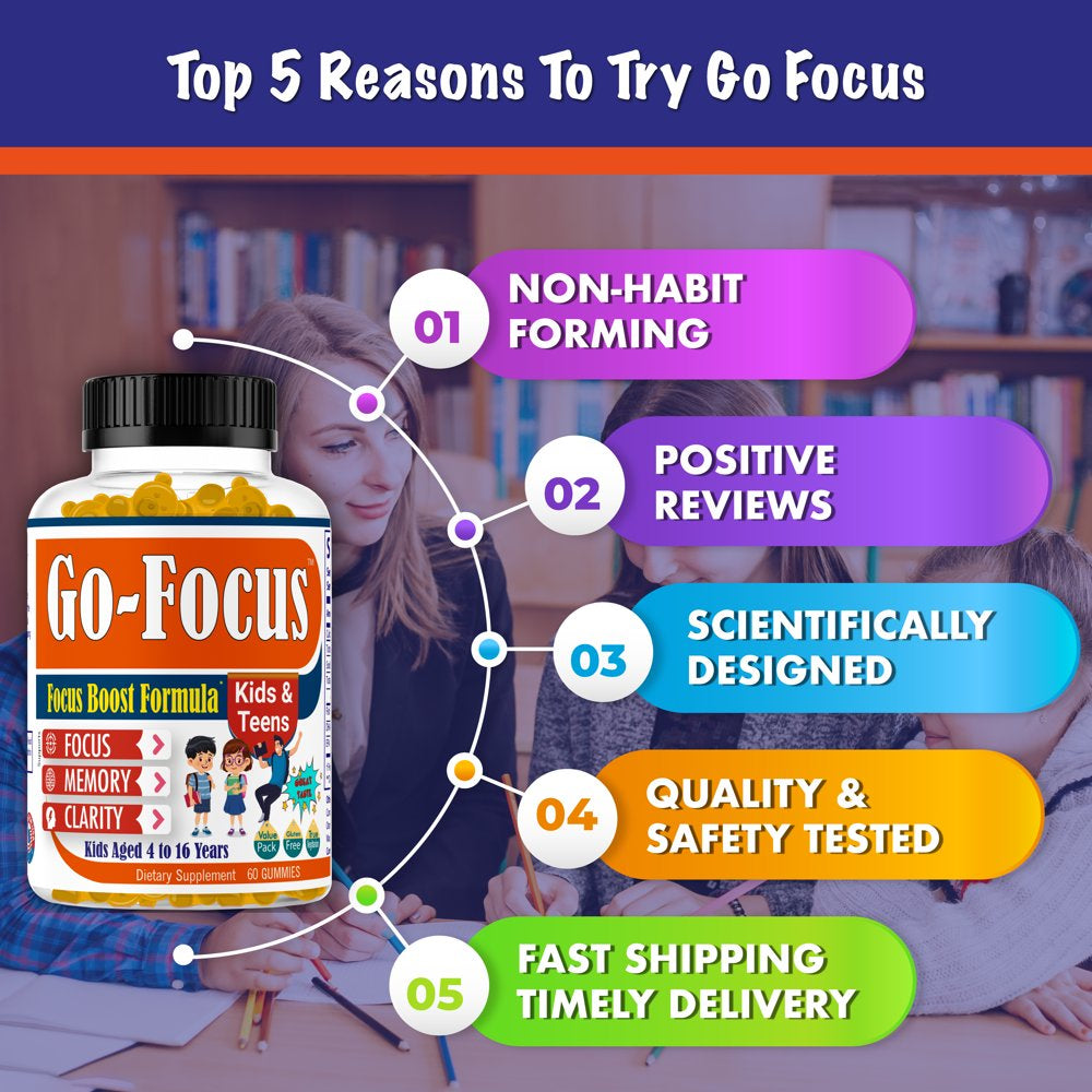 Brightkids Go Focus Kids Brain Supplements for Memory and Focus, Brain Health Supplements for Kids, Memory Booster Brain Focus Supplement for Kids & Teens- 60 Gummies by Celebrity Lifestyle