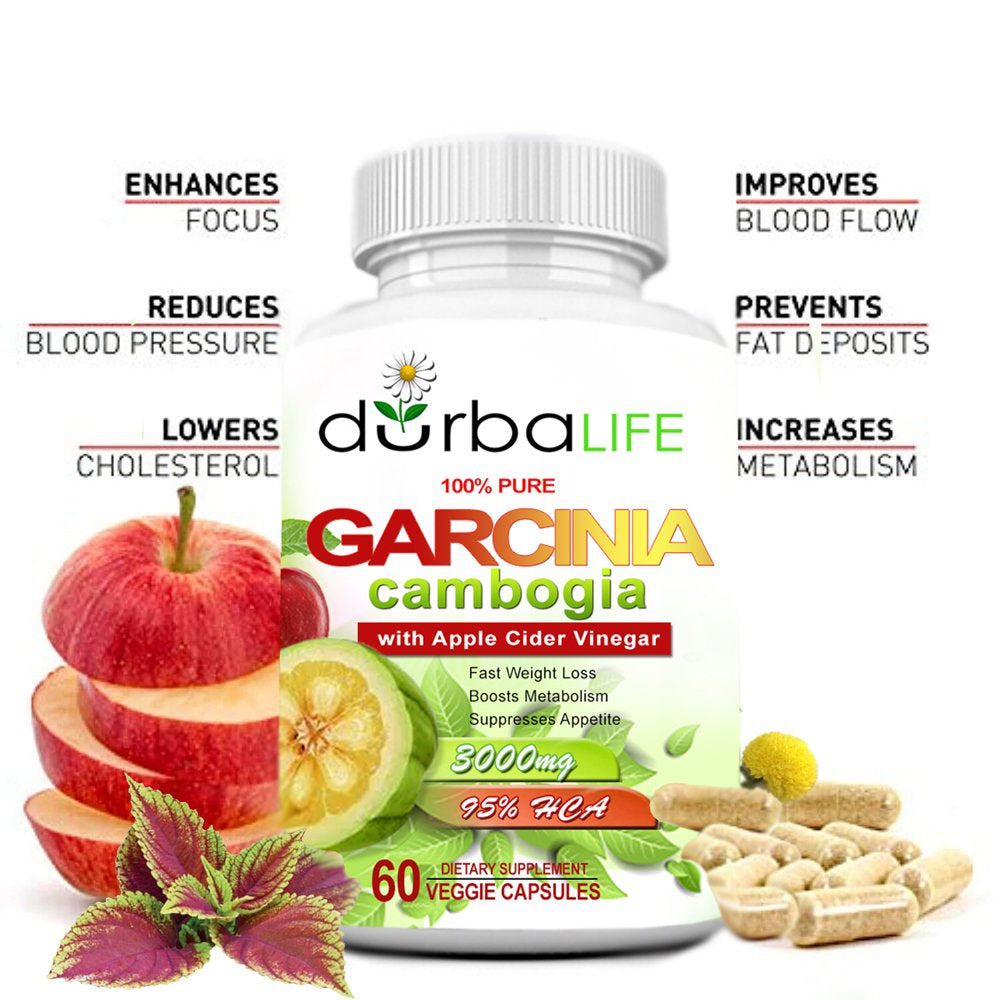 3 X Garcinia Cambogia 95% HCA + Apple Cider Vinegar 3000Mg 90-Days Supply (Pack of 3) by Durbalife