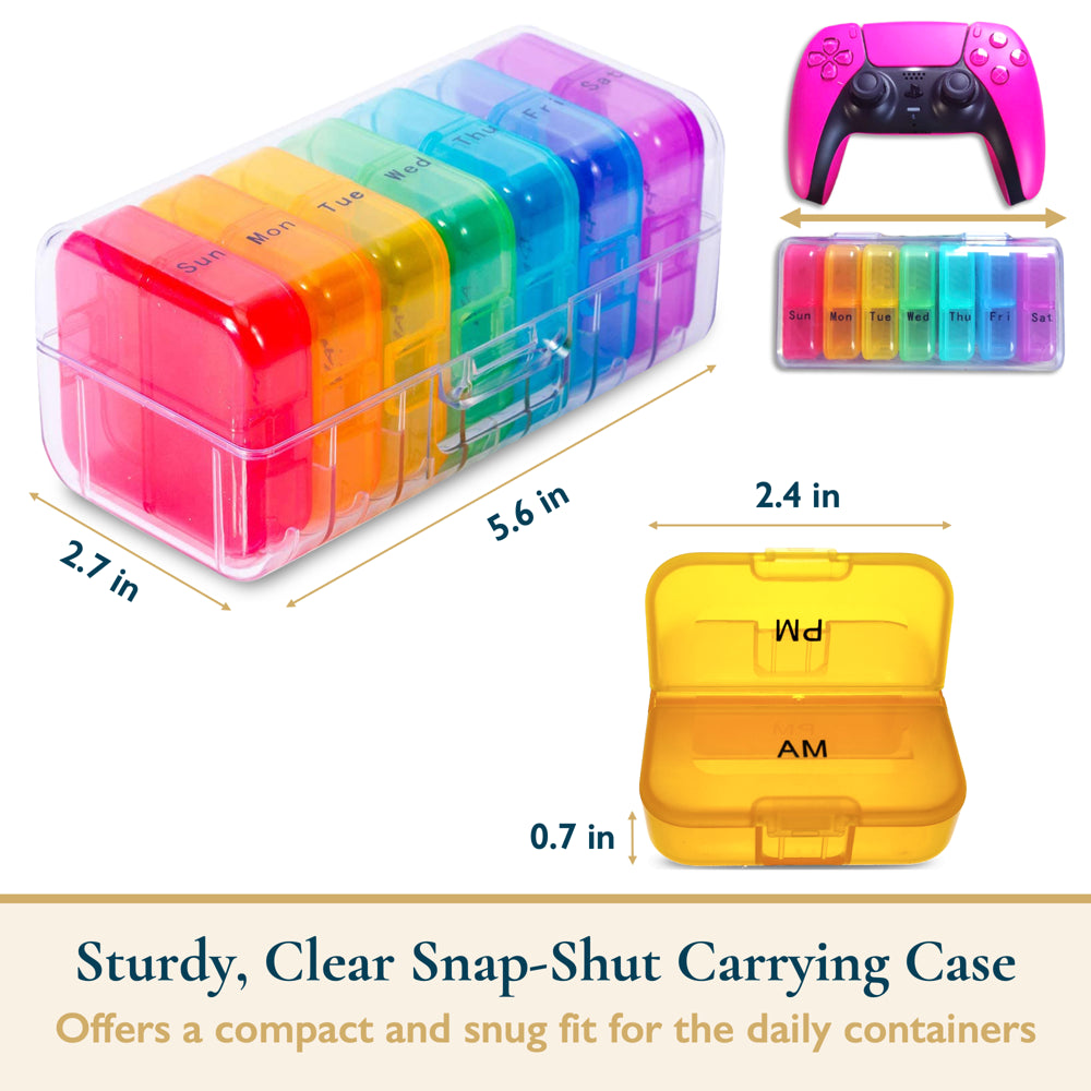 Comfitime Pill Organizer – Weekly Medicine Organizer, 2 Times a Day, Travel Pill Box with AM/PM Daily Pill Containers, 7 Day Pill Case Holder for Medication & Vitamin Supplement, Pill Dispenser/Sorter