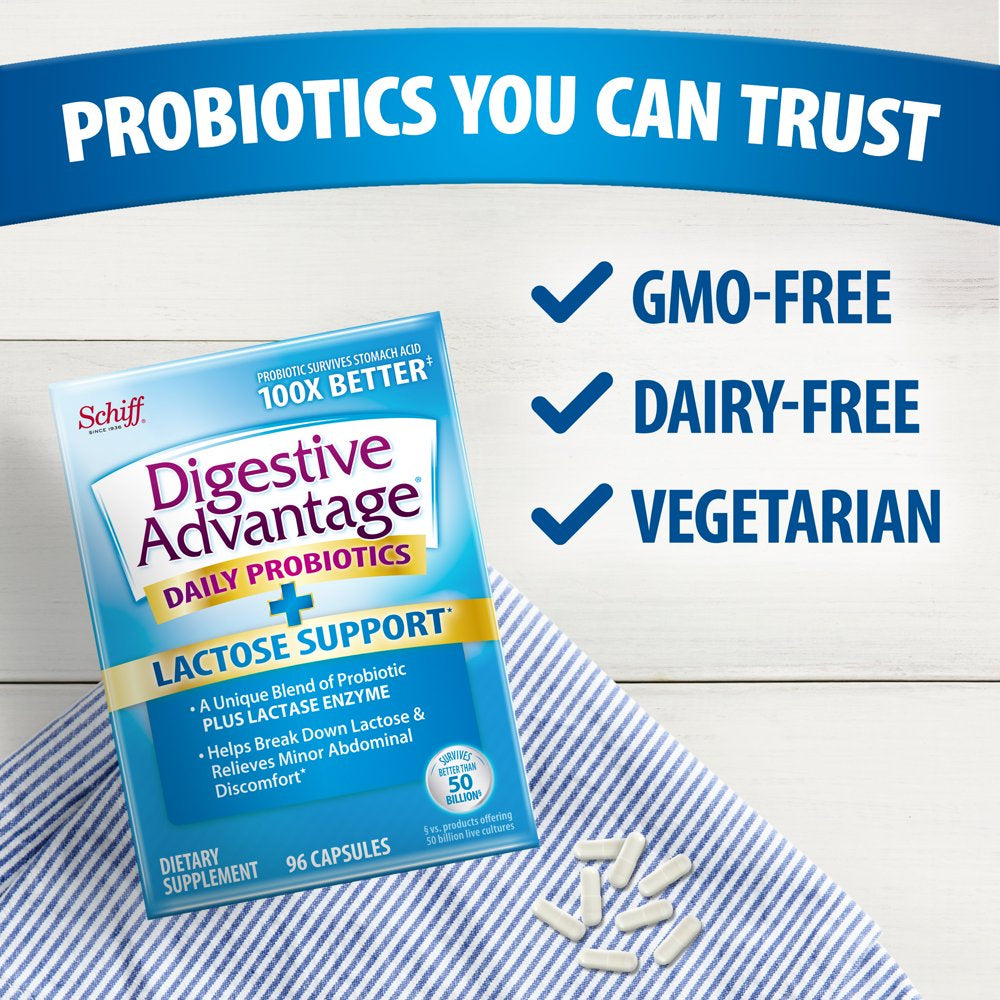 Digestive Advantage Lactose Defense Formula Probiotic, Digestive Enzyme Supplement - 96 Capsules