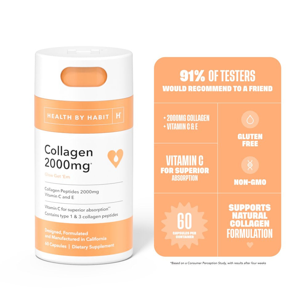 Health by Habit Collagen Supplement, Collagen Peptides 2000Mg, 60 Capsules