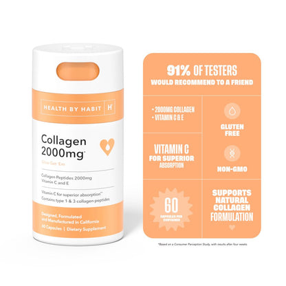 Health by Habit Collagen Supplement, Collagen Peptides 2000Mg, 60 Capsules