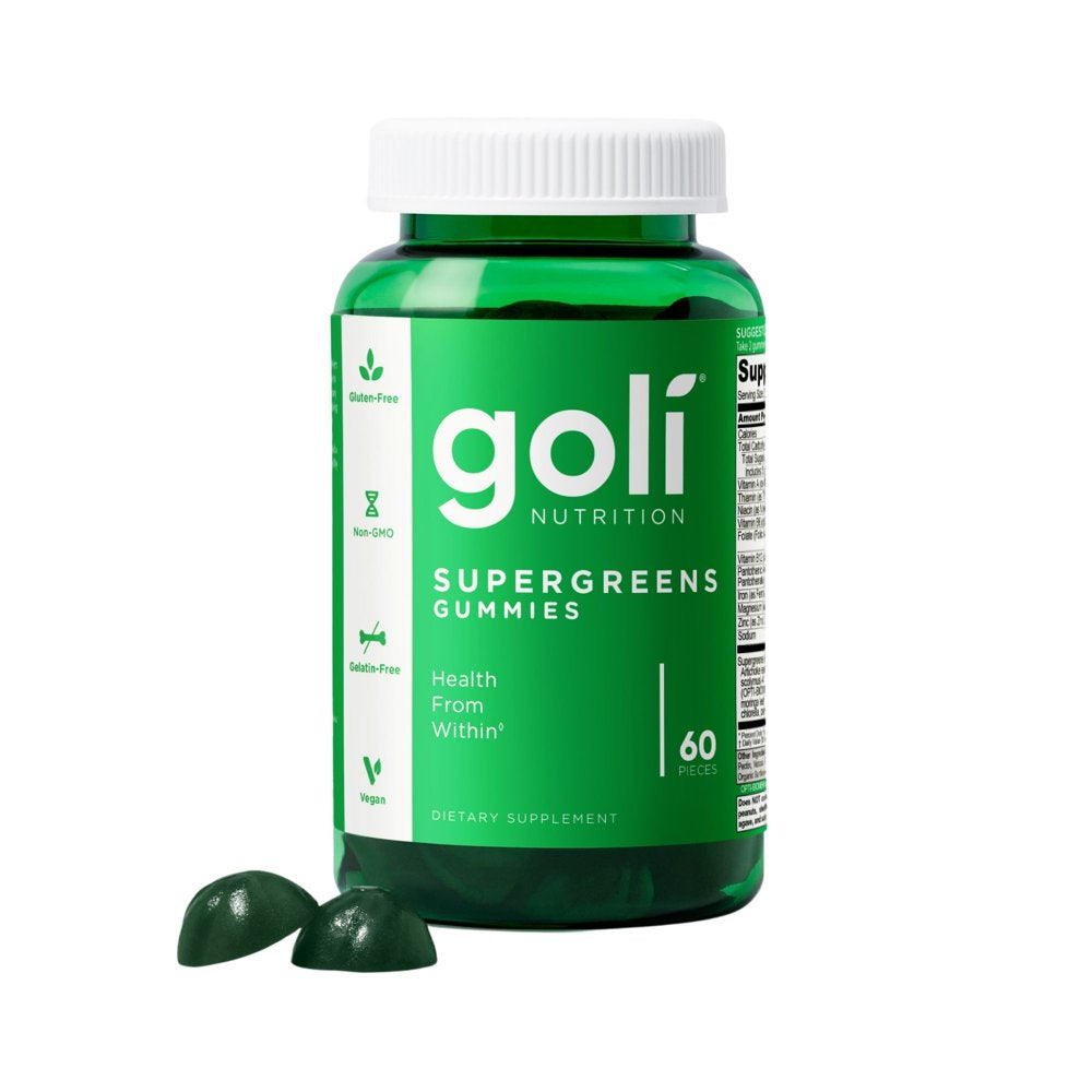 Goli Nutrition Supergreens Gummies, Super Green and Probiotic Blend Dietary Supplement, 60 Count