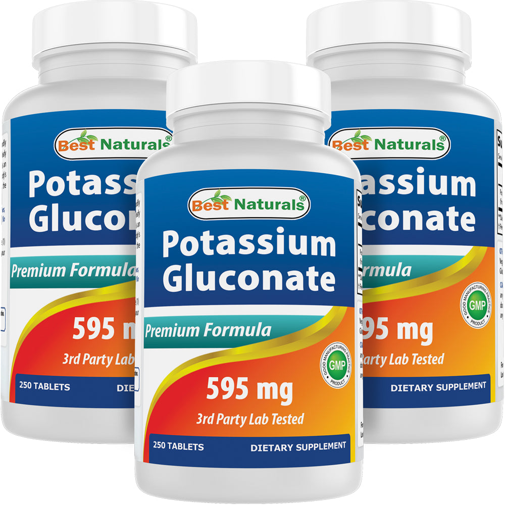 3 Pack Best Naturals Potassium Gluconate Supplement 595 Mg 250 Tablets