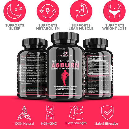 A6BURN Night Time Fat Burner Sleep Aid. Weight Loss for Women And Men, Metabolism Booster, Appetite Suppressant for Weight Loss, Diet Pills. Post Workout Muscle Recovery Amino Acids And Immune Support