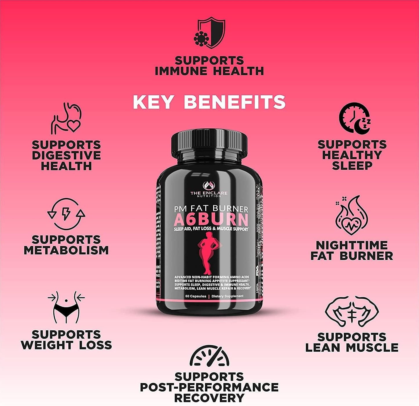 A6BURN Night Time Fat Burner Sleep Aid. Weight Loss for Women And Men, Metabolism Booster, Appetite Suppressant for Weight Loss, Diet Pills. Post Workout Muscle Recovery Amino Acids And Immune Support