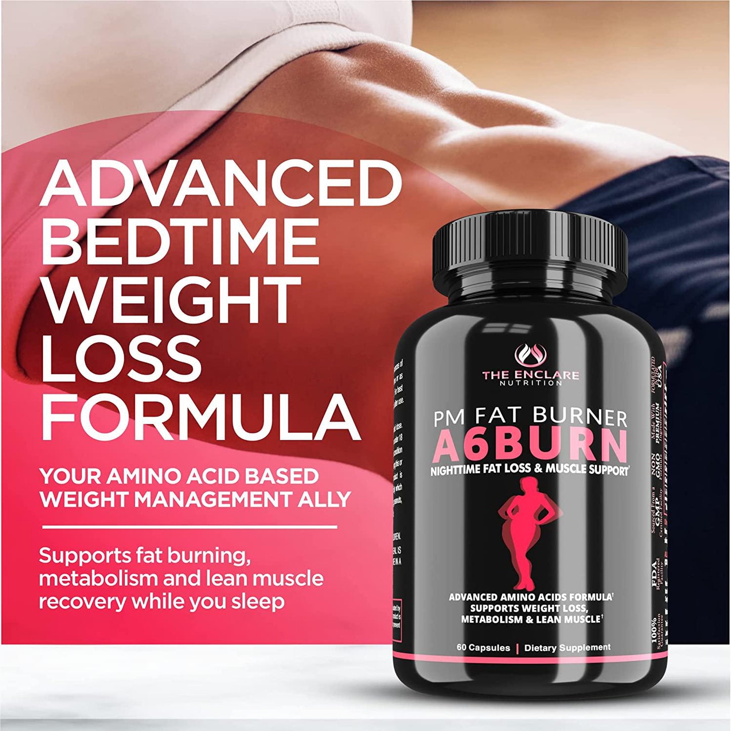 A6BURN Night Time Fat Burner Sleep Aid. Weight Loss for Women And Men, Metabolism Booster, Appetite Suppressant for Weight Loss, Diet Pills. Post Workout Muscle Recovery Amino Acids And Immune Support