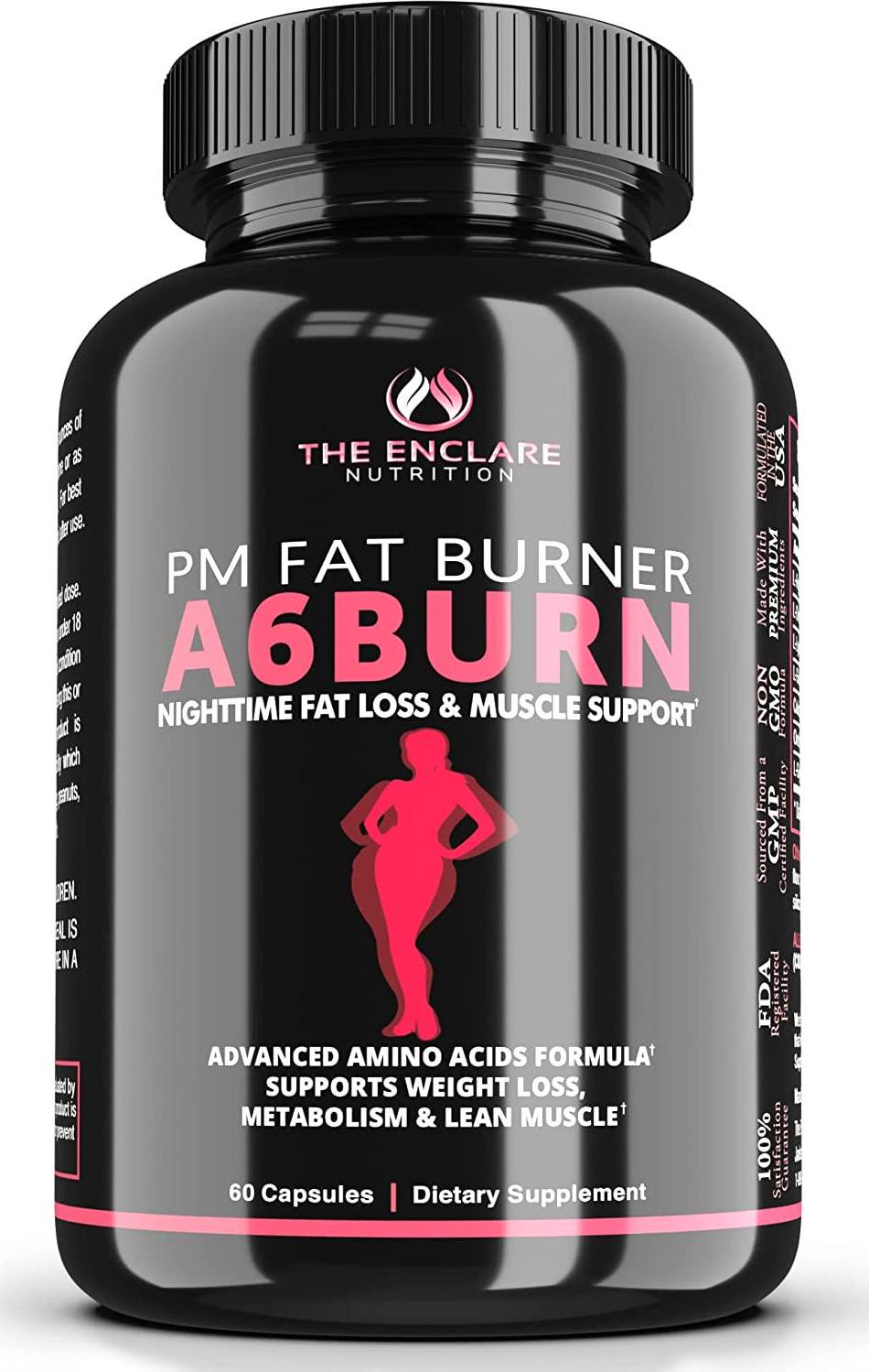 A6BURN Night Time Fat Burner Sleep Aid. Weight Loss for Women And Men, Metabolism Booster, Appetite Suppressant for Weight Loss, Diet Pills. Post Workout Muscle Recovery Amino Acids And Immune Support