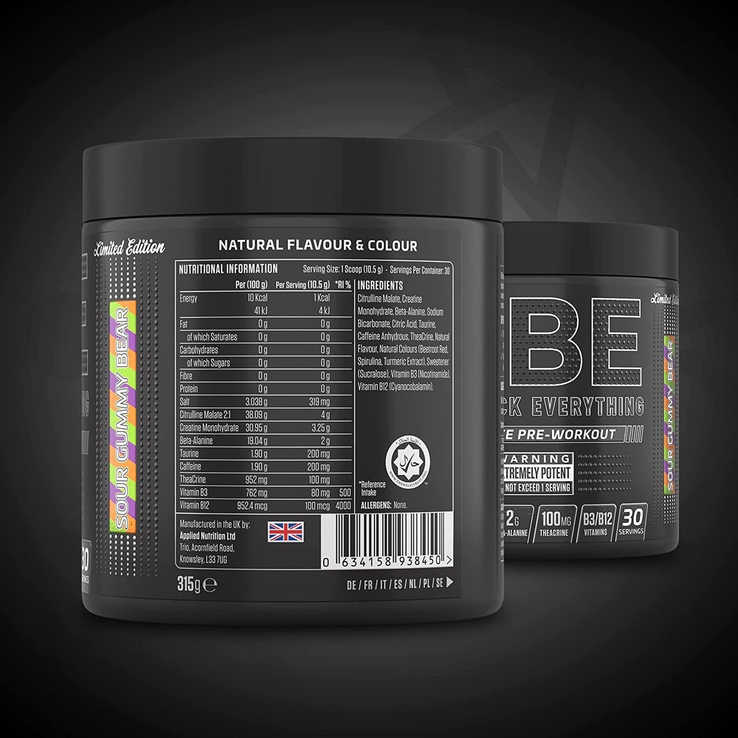 ABE All Black Everything Pre Workout Energy, Increase Physical Performance with Citrulline, Creatine, Beta Alanine, Caffeine Vitamin B Complex (Sour Gummy Bear, 315g)