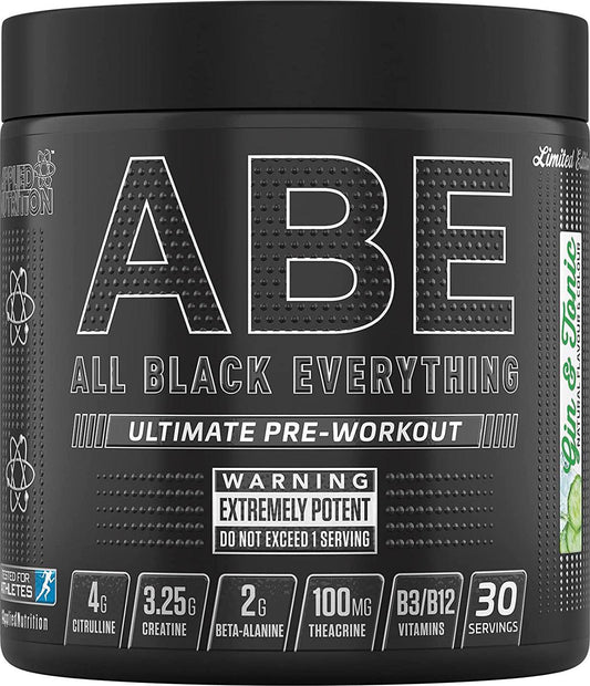 ABE All Black Everything Pre Workout Energy, Increase Physical Performance with Citrulline, Creatine, Beta Alanine, Caffeine Vitamin B Complex (Gin and Tonic, 315g)