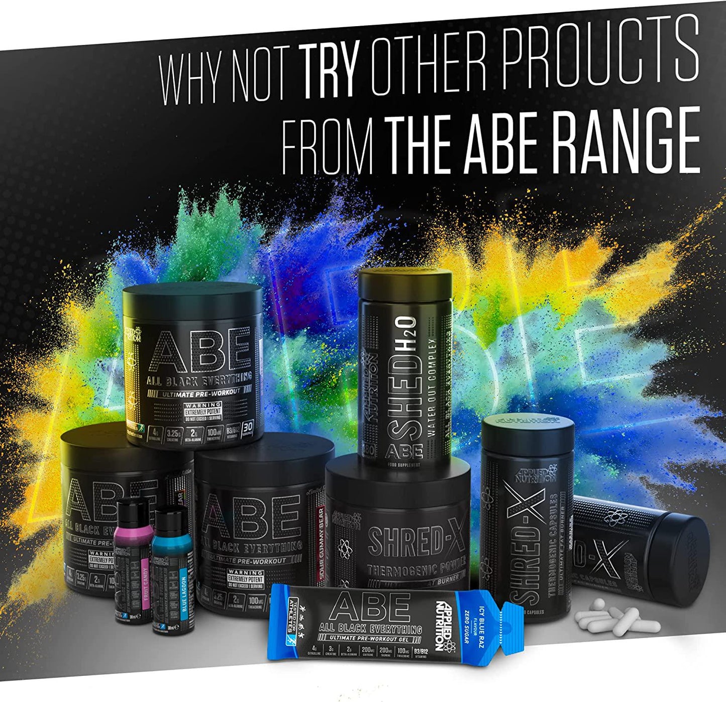 ABE All Black Everything Pre Workout Energy, Increase Physical Performance with Citrulline, Creatine, Beta Alanine, Caffeine Vitamin B Complex (ICY Blue Raz, 315g)