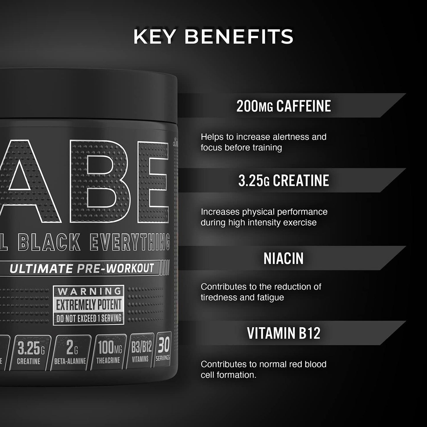 ABE All Black Everything Pre Workout Energy, Increase Physical Performance with Citrulline, Creatine, Beta Alanine, Caffeine Vitamin B Complex (Gin and Tonic, 315g)