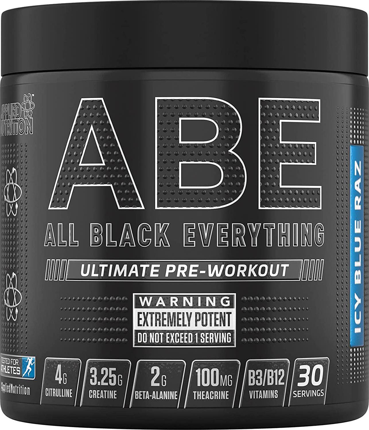 ABE All Black Everything Pre Workout Energy, Increase Physical Performance with Citrulline, Creatine, Beta Alanine, Caffeine Vitamin B Complex (ICY Blue Raz, 315g)