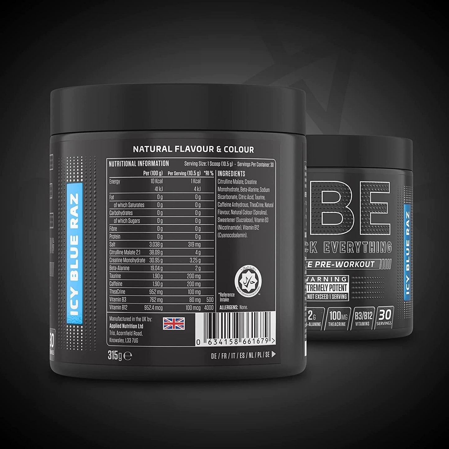 ABE All Black Everything Pre Workout Energy, Increase Physical Performance with Citrulline, Creatine, Beta Alanine, Caffeine Vitamin B Complex (ICY Blue Raz, 315g)