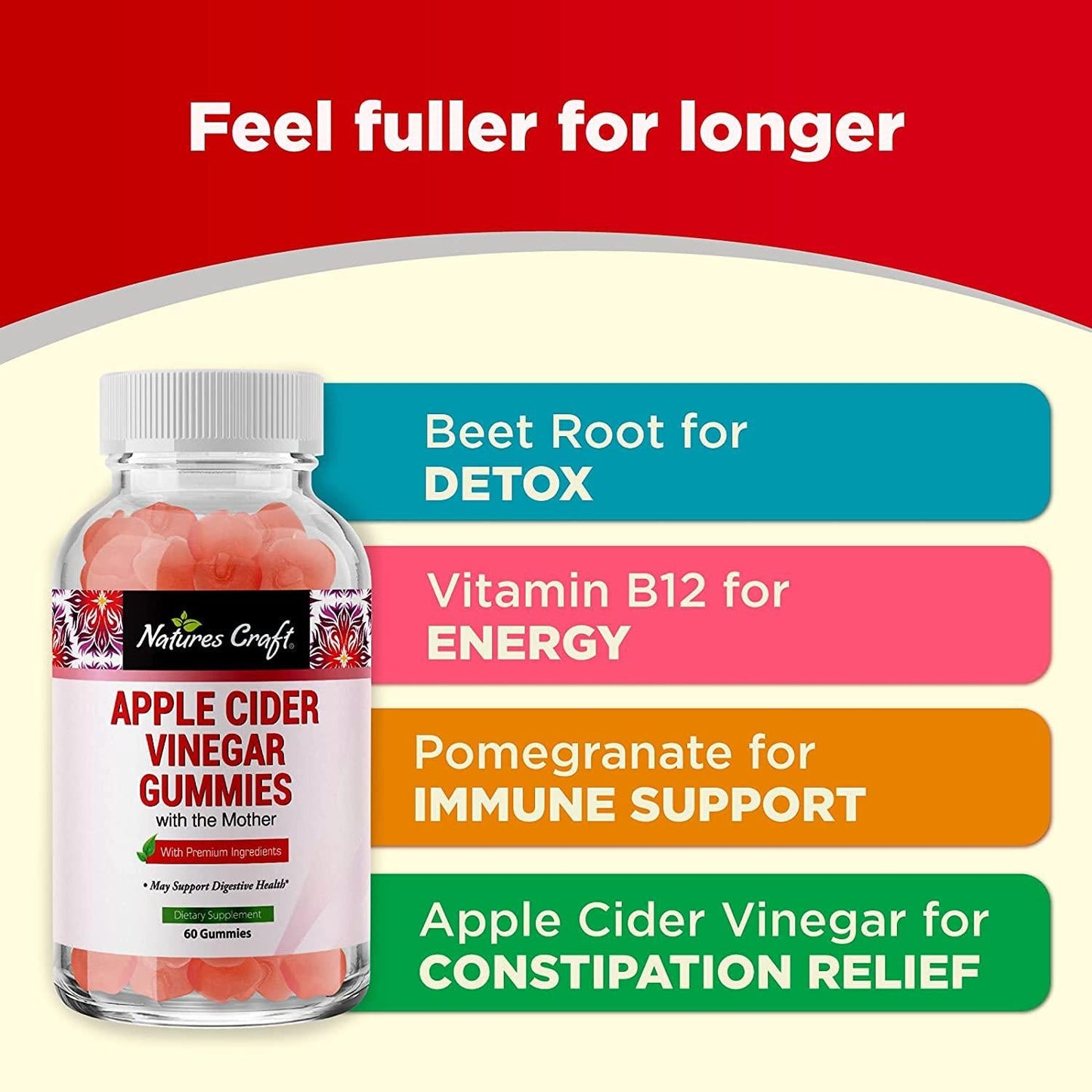 ACV Apple Cider Vinegar Gummies - Natural Energy Supplement ACV Gummy with Mother for Body Cleanse Immune Support and Gut Health - Apple Cider Vinegar with The Mother