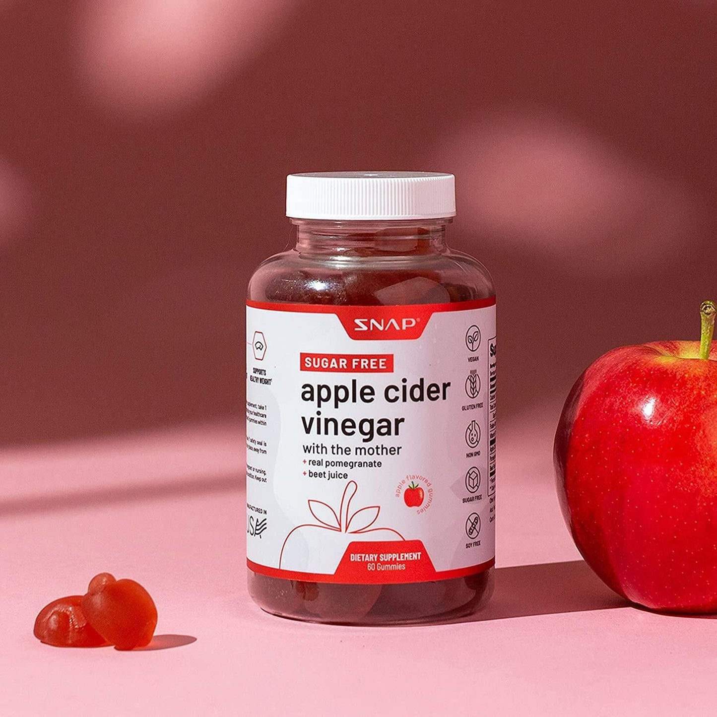 ACV Gummies Apple Cider Vinegar Gummies with The Mother - Gummy Vitamins for Detox and Cleanse, Weight Management, Immunity and Metabolism, Pomegranate, Beetroot - 60 Gummies (Sugar Free)