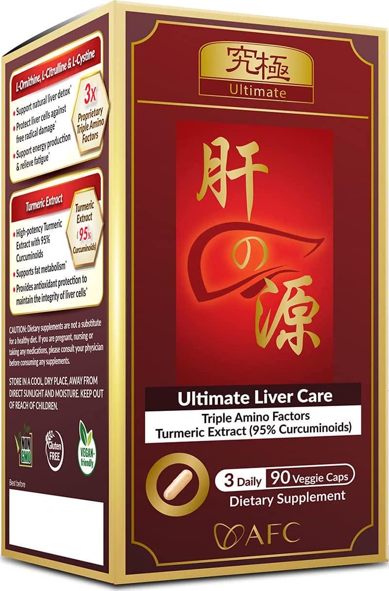 AFC Japan Ultimate Liver Care - Liver Cleanse Detox Formula for Fatty Liver, Alcohol Damage and Hangover, Amino Acid (L-Ornithine, L-Citrulline, L-Cystine) + Turmeric (95% Curcuminoids), 90 Vegecaps