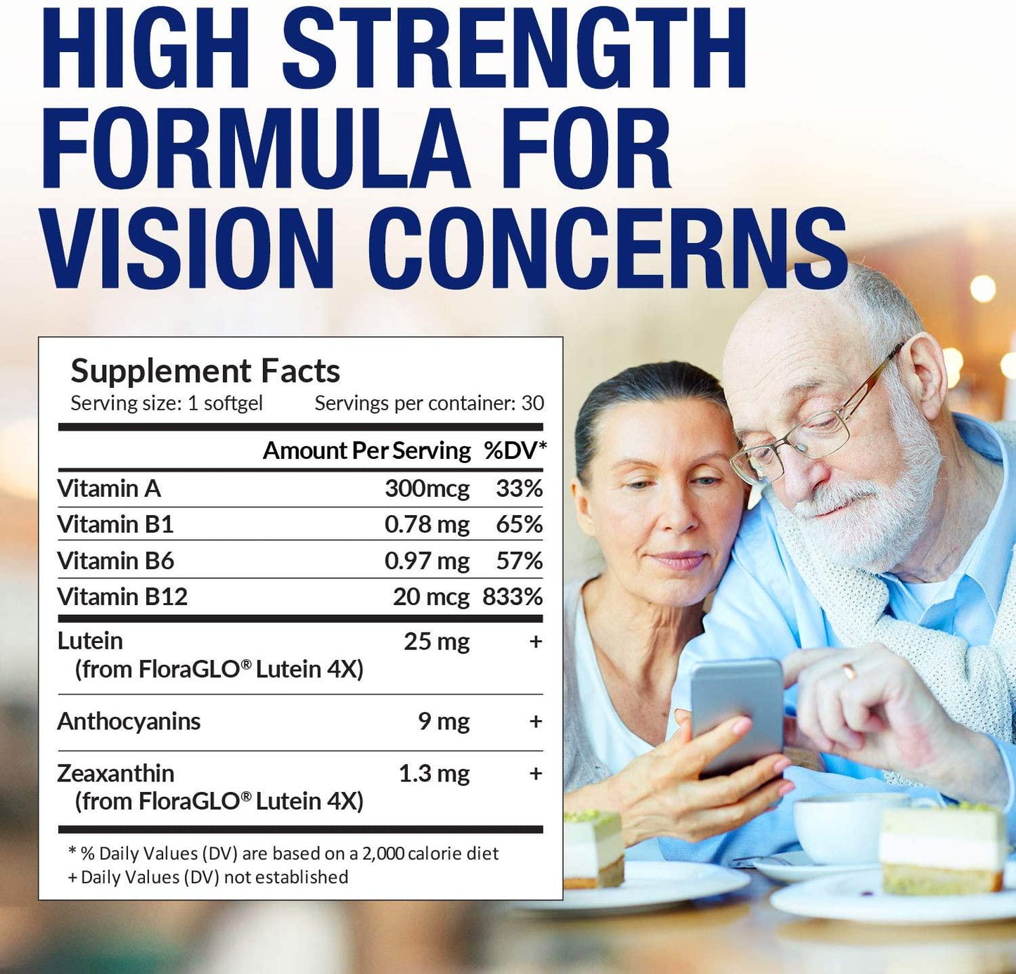AFC Japan Ultimate Vision - 125mg FloraGLO Lutein Extract, DHA Extract & Bilberry Extract for Age-Related Vision Concerns.