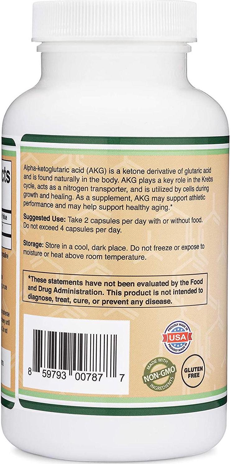 AKG Supplement (Alpha Ketoglutaric Acid) 1,000mg Per Serving (180 Capsules) Different and May Be More Effective Than AAKG (Recently Studied for Healthy Aging Properties) by Double Wood Supplements
