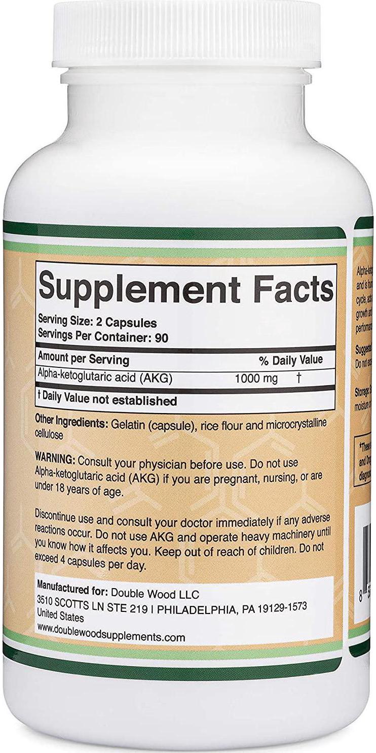 AKG Supplement (Alpha Ketoglutaric Acid) 1,000mg Per Serving (180 Capsules) Different and May Be More Effective Than AAKG (Recently Studied for Healthy Aging Properties) by Double Wood Supplements