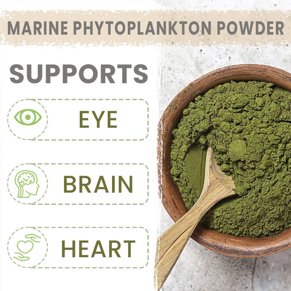 AKI Marine Phytoplankton Powder, Raw Omega 3 EPA Micro Algae Nannochloropsis Supplement - Plant Based Proteins, Vitamins for Brain Health, Immune Health and Inflammation | Vegan and GMO Free (2 Oz / 57G)