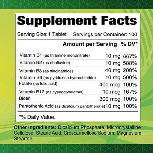 ALFA VITAMINS B Complex Formula - Daily Nutritional Supplement - Vitamins B1 - B2 - B3 - B5 - B6 - B7 - B9 - B12 -for a Healthier Heart and Nervous System, and Natural Energy Increase - 100 Tablets