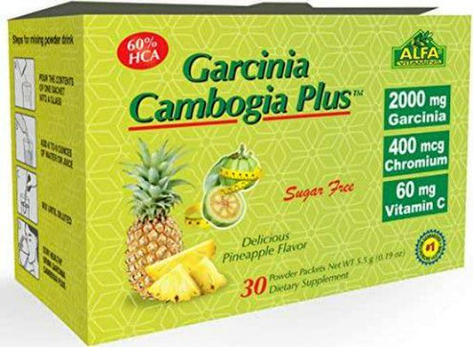 ALFA VITAMINS Best Garcinia Cambogia 2000mg per Serving - 60% HCA PLUS Chromium 400mcg - Powder Supplement - Premium Quality Source of weight control, Vitamin C 100% DV - pure and natural - 30 Sachets