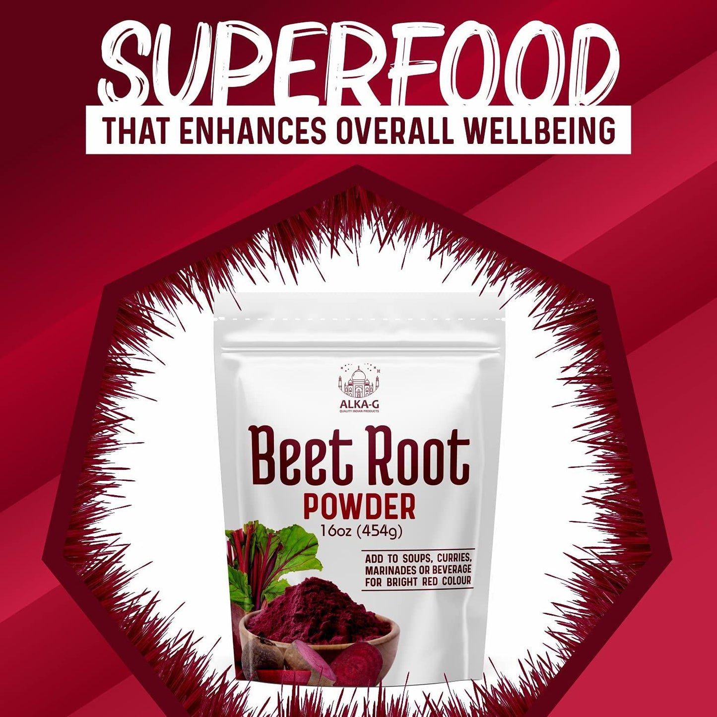 ALKA-G Beetroot Powder 16 Oz | Superfood Beetroot Supplement Pre Workout Booster and Natural Energy | 100% Organic Beetroot Powder for Smoothies, Baking, and Cooking