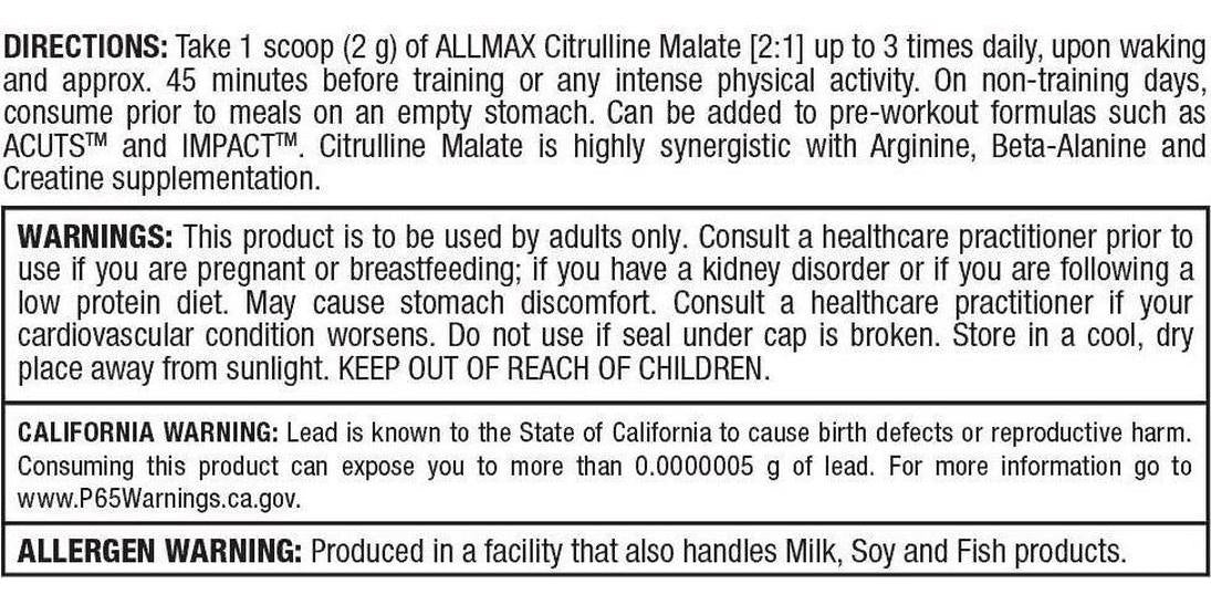 ALLMAX Citrulline Malate 2: 1 Muscle Endurance Enhancer, 300 grams