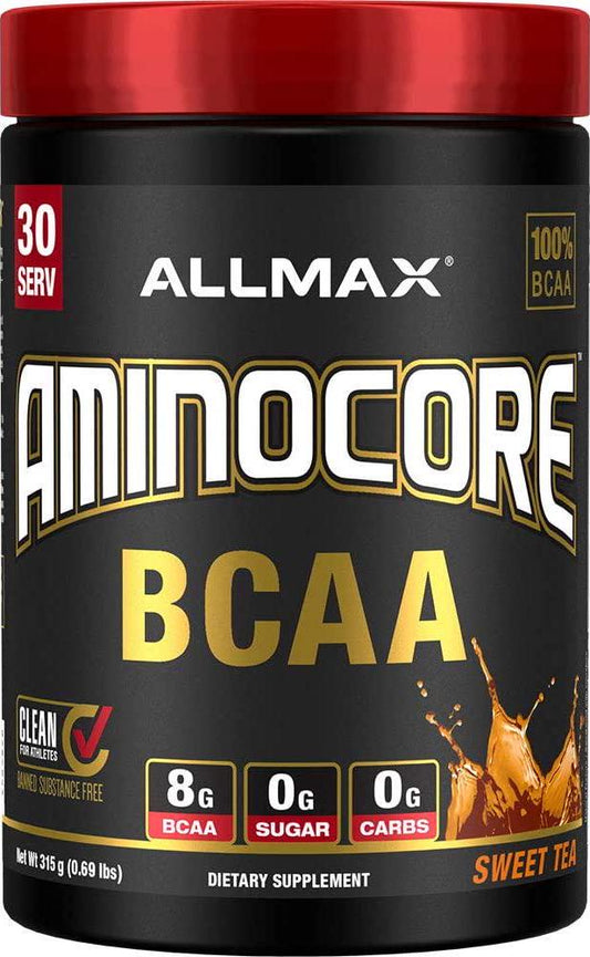 ALLMAX Nutrition AMINOCORE BCAA Powder, 8.18 Grams of Amino Acids, Intra and Post Workout Recovery Drink, Gluten Free, Sweet Tea, 315 g