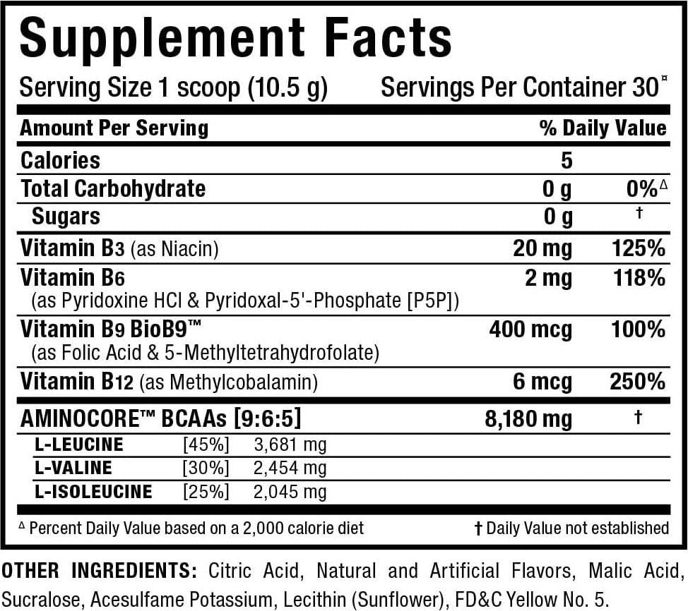 ALLMAX Nutrition AMINOCORE BCAA Powder, 8.18 Grams of Amino Acids, Intra and Post Workout Recovery Drink, Gluten Free (Pineapple Mango, 315 Grams)