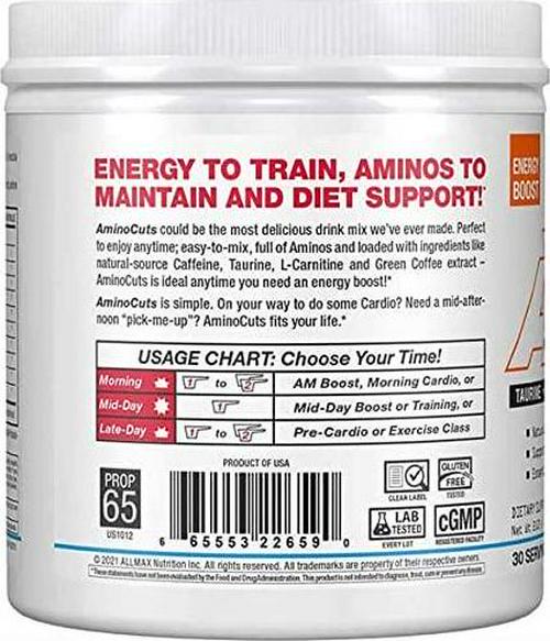 ALLMAX Nutrition AMINOCUTS (ACUTS), Amino-Charged Energy Drink with Taurine, L-Carnitine, Green Coffee Bean Extract, Blue Raspberry, 30 Servings