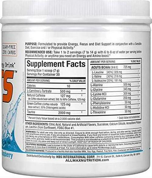 ALLMAX Nutrition AMINOCUTS (ACUTS), Amino-Charged Energy Drink with Taurine, L-Carnitine, Green Coffee Bean Extract, Blue Raspberry, 30 Servings