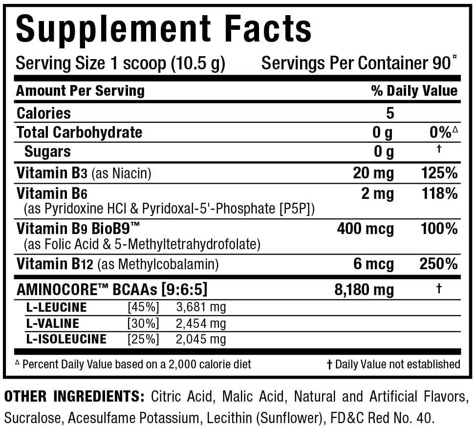 ALLMAX Nutrition AMINOCORE BCAA Powder, 8.18 Grams of Amino Acids, Intra and Post Workout Recovery Drink, Gluten Free, Fruit Punch, 945 g