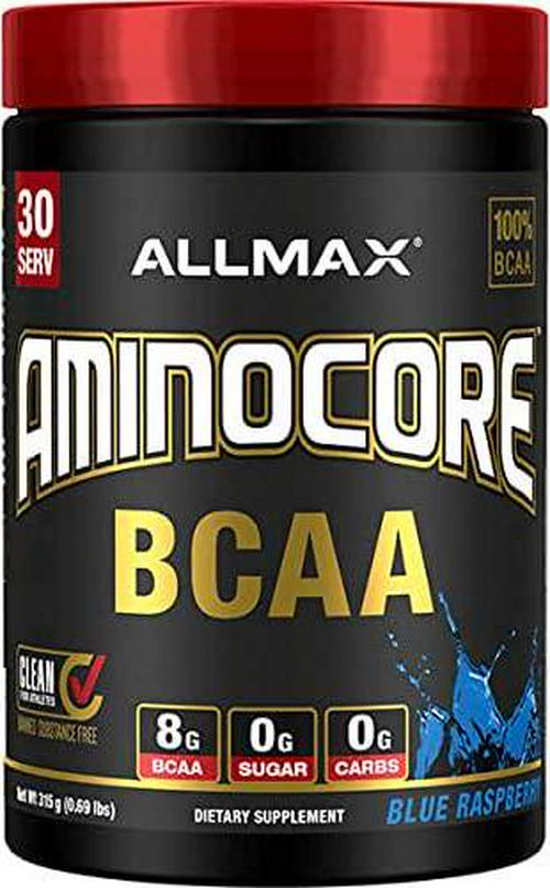 ALLMAX Nutrition AMINOCORE BCAA Powder, 8.18 Grams of Amino Acids, Intra and Post Workout Recovery Drink, Gluten Free, Blue Raspberry, 945 g
