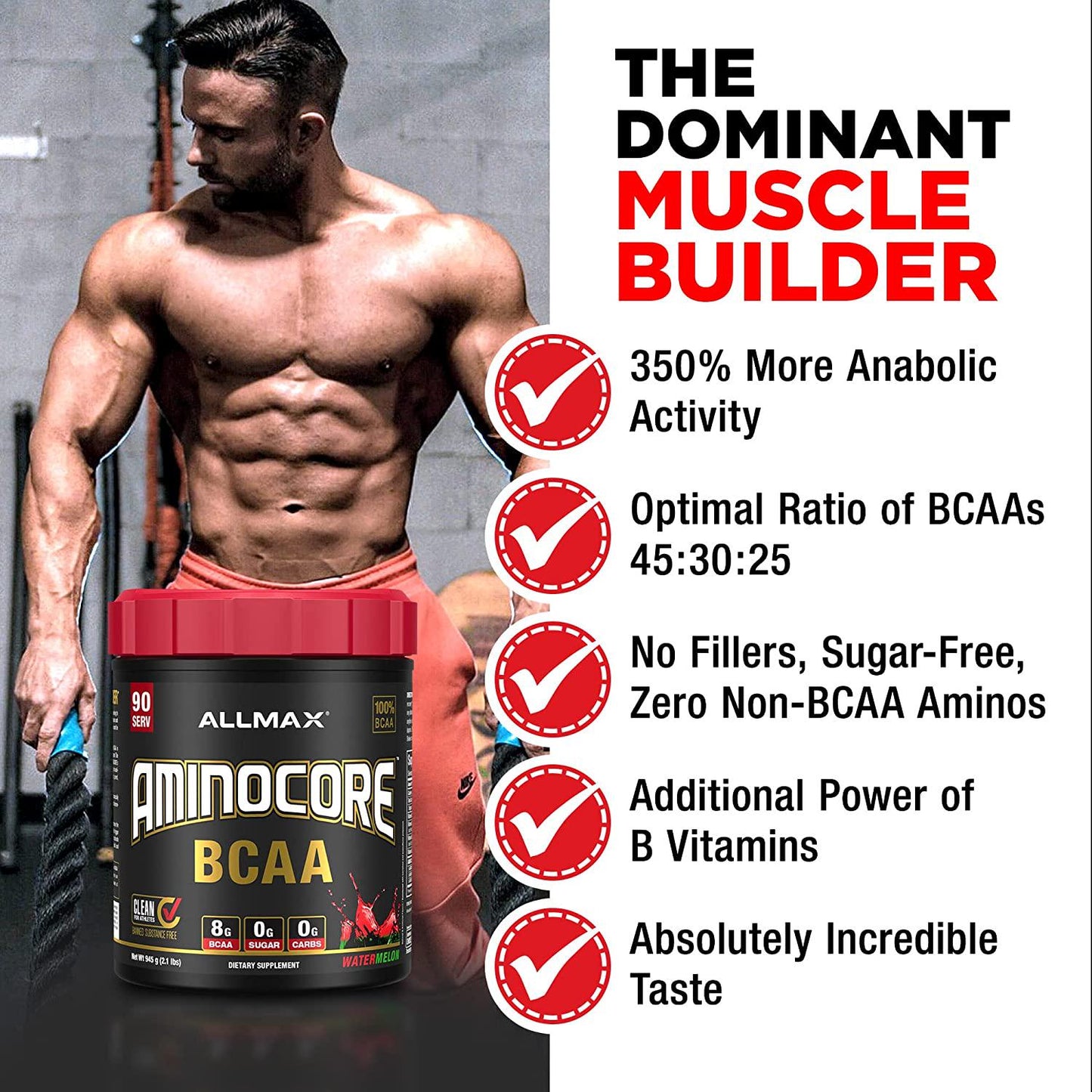 ALLMAX Nutrition Aminocore Bcaa - 8g Bcaas - 100% Pure Branch Chained Amino Acids - Sweet Tea - Gluten Free 945 Gram