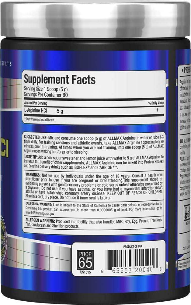 ALLMAX Nutrition Arginine, L - Arginine Powder for Men and Women, Provides Cardiovascular Support and Muscle Growth, Helps Improve Synthesis of Nitric Oxide and Blood Flow, 400 grams