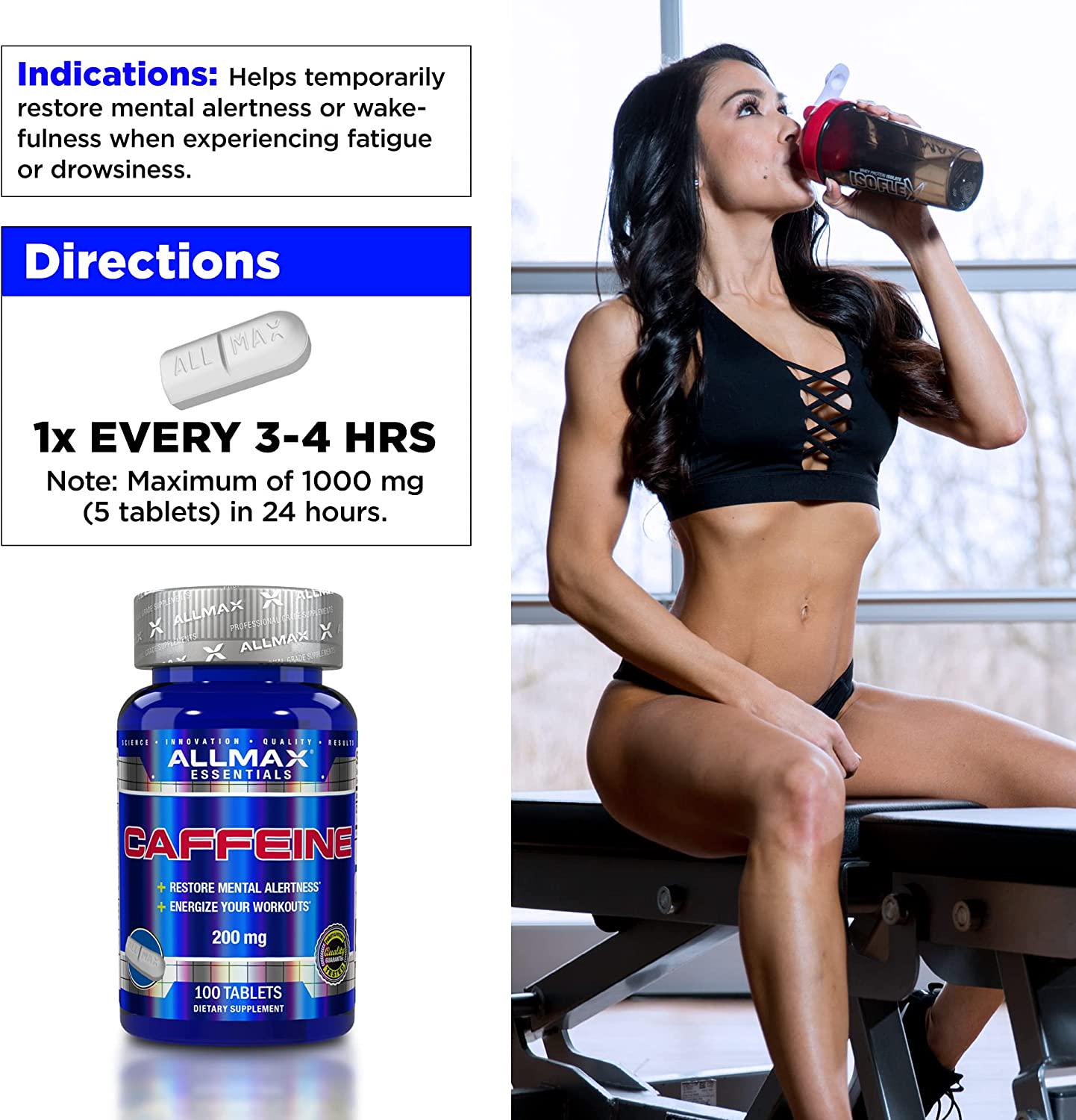 ALLMAX Nutrition Caffeine Pills, Sustained Energy and Pre - Workout Mental Focus, Fast Absorbing and Vegan, 200 mg, 100 Tablets