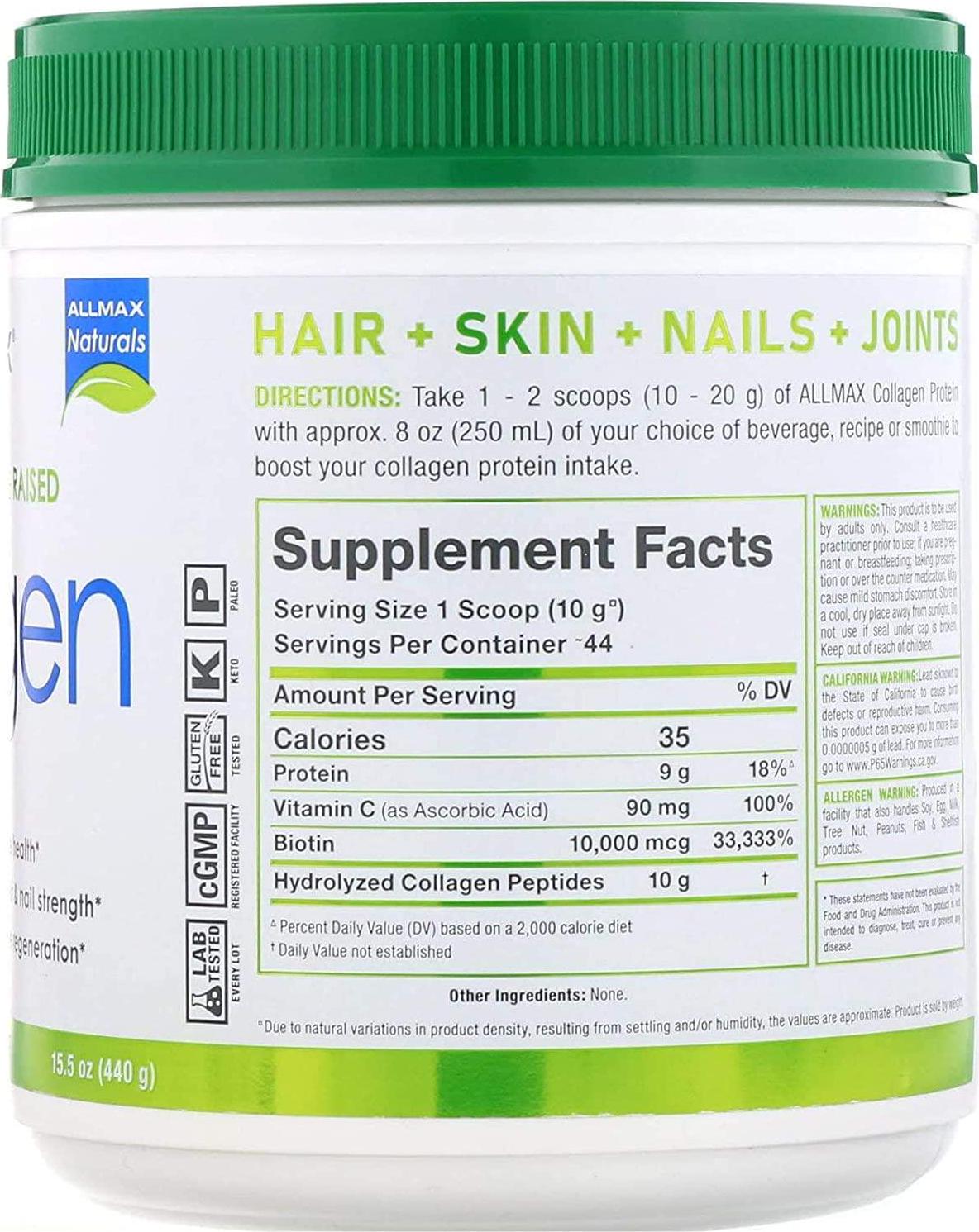 ALLMAX Nutrition Collagen Unflavored 15.5 Ounce