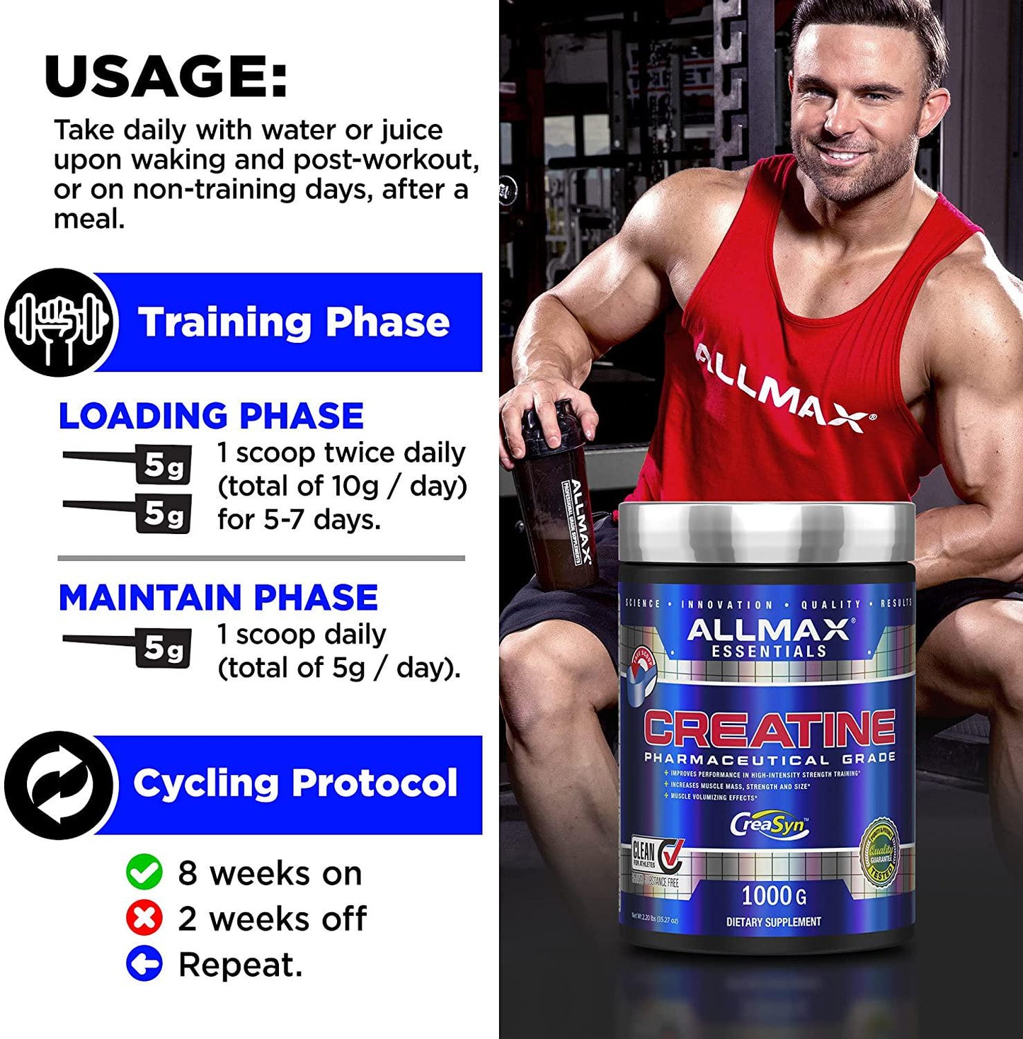 ALLMAX Nutrition Creatine Monohydrate Powder, 1000g