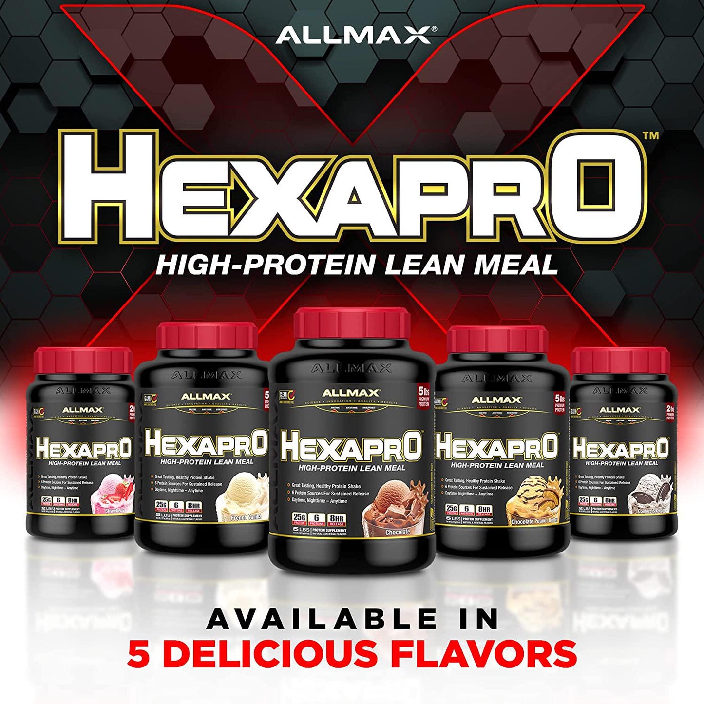 ALLMAX Nutrition - HEXAPRO Protein Powder, 6 Protein Sources for Sustained Release, Protein Blend, Gluten Free, 25 Grams of Protein, Chocolate, 5 Pound