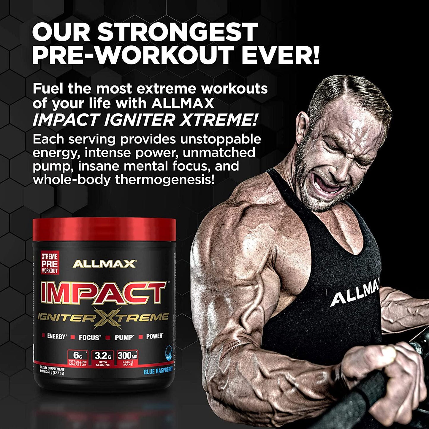 ALLMAX Nutrition - Impact Igniter Extreme Pre Workout Powder - with Citrulline Malate, Beta - Alanine, Caffeine, Taurine, and, Betaine anhydrous (Fruit Punch)