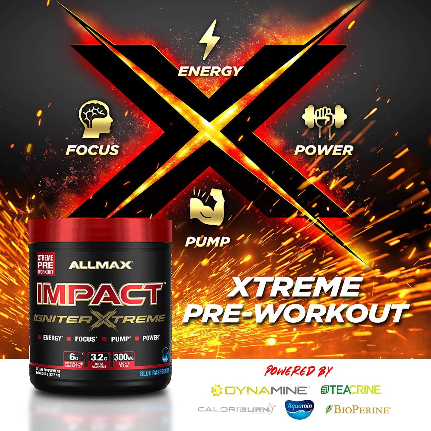 ALLMAX Nutrition - Impact Igniter Extreme Pre Workout Powder - with Citrulline Malate, Beta - Alanine, Caffeine, Taurine, and, Betaine anhydrous (Fruit Punch)