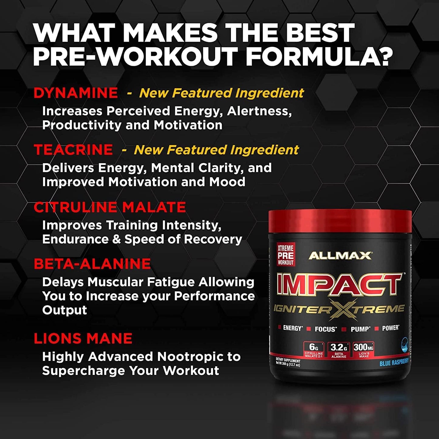 ALLMAX Nutrition - Impact Igniter Extreme Pre Workout Powder - with Citrulline Malate, Beta - Alanine, Caffeine, Taurine, and, Betaine anhydrous (Fruit Punch)