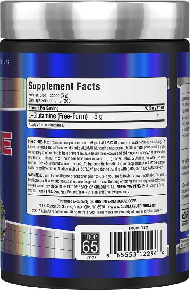 ALLMAX Nutrition L - Glutamine Powder, Muscle Recovery Formula, Gluten Free, Vegan, 1000 Grams