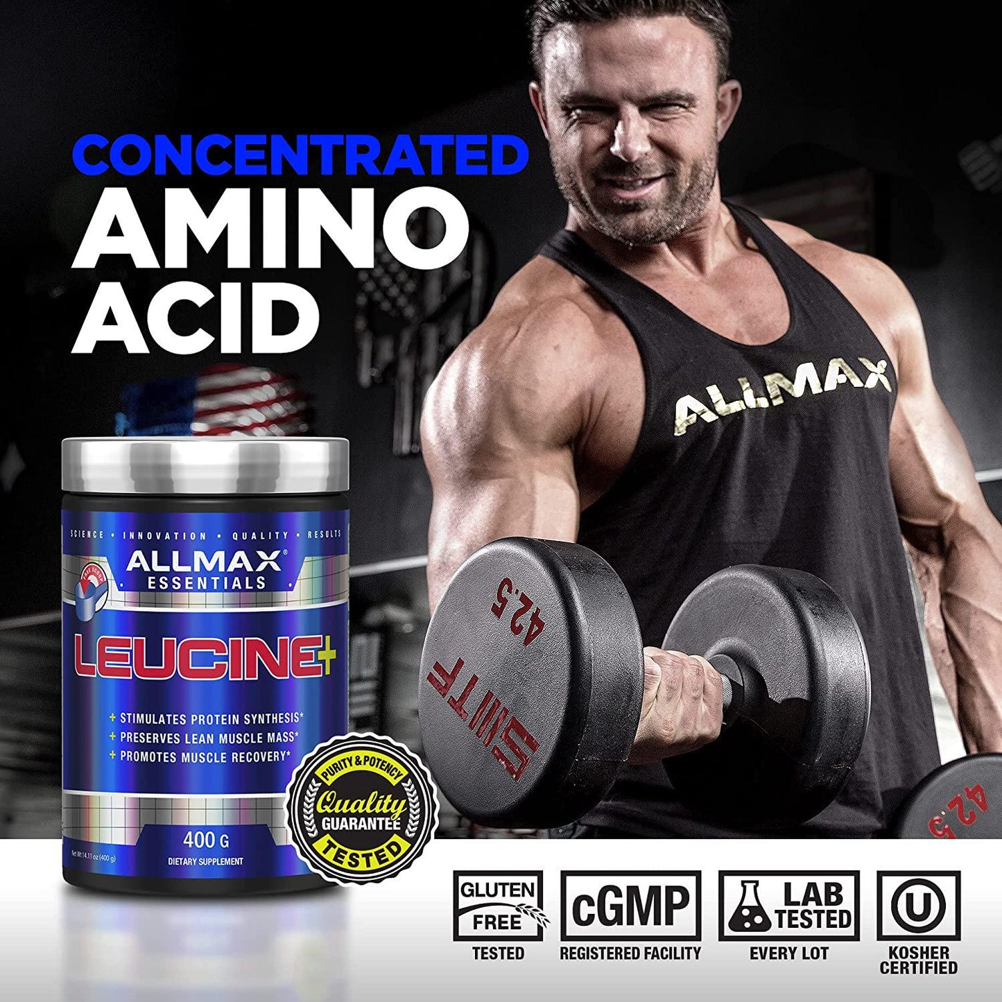 ALLMAX Nutrition - Leucine, Leucine Powder for Muscle Recovery, Preserving Muscle Mass, and Protein Synthesis, Gluten Free, 5,000 mg, 400 grams